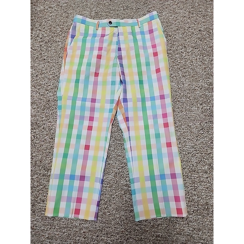 Shinesty Mens Rainbow Gingham Check Suit Pants Multicolor Party Golf 32x26.5 **